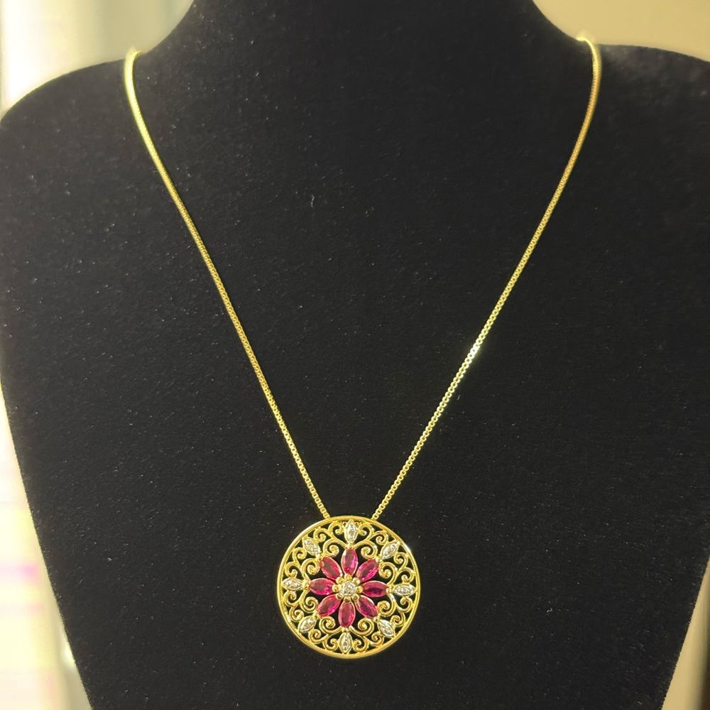 18k Gp Sterling Silver (Created Ruby) Gemstone An… - image 1